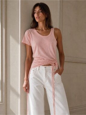 DSQUARED2 Pale Peach One Sleeve Tie Waist Top XS 100% Cotton